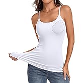 V FOR CITY Women Built in Bra Camisole Tops Adjustable Spaghetti Strap Tank Top Padded Cami Shirts