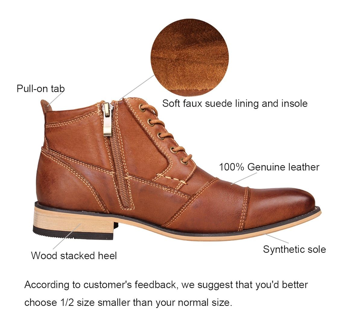 kunsto men's genuine leather oxfords dress ankle boots with zipper