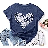 Flower Tshirts Shirts for Women Cute Dandelion Tshirt Casual Short Sleeve Wildflower Floral Heart Print Graphic Tee Tops