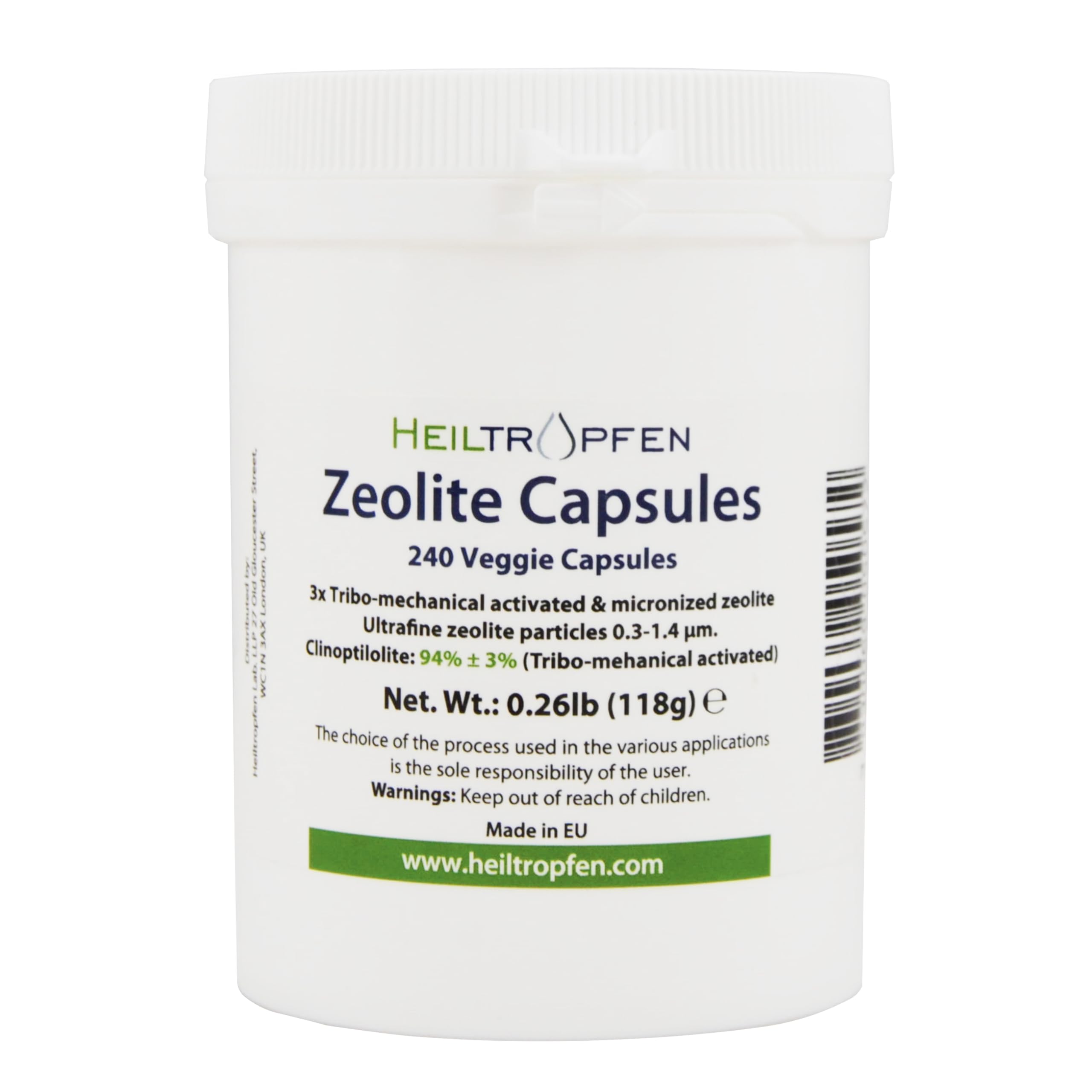 Zeolite 240 Capsules | Clinoptilolite 94+-3% | 3X Activated | Natural Mineral Dust Less-Than 2 µm | Heiltropfen®