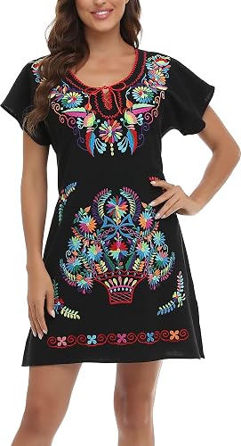 sachin and babi light blue dress Camila Red Floral Embroidered Mexican Dress- Vestido Mexicano Bordado Floral main image 1