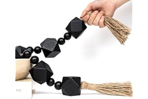 RUIRUICO Extra Large Wood Bead Garland with 2" Diameter Geometric Wooden Beads, Wooden Beads Garland with Tassels, Decorative Beads for Farmhouse Decor (Black, 27 Inches)