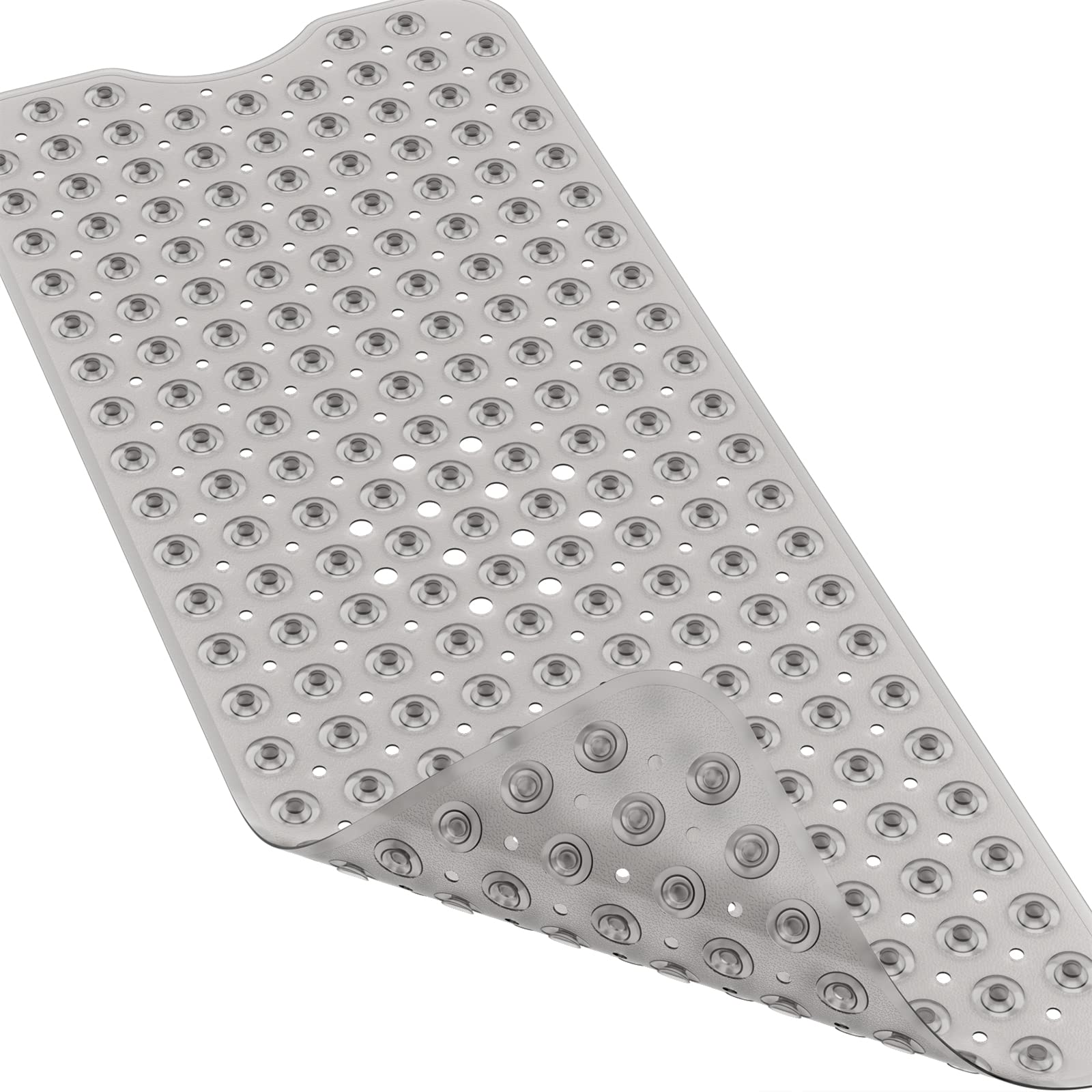 XIYUNTE Bathtub Mat Non Slip - 100x40cm Extra Long Shower Mats Non Slip Anti Mould, Anti Slip Bath Mats with Suction Cups and Drain Holes, Machine Washable, Grey