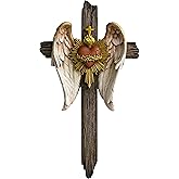 BC Catholic Sacred Heart of Jesus Wall Cross, 12"H Guardian Angel Wing Wall Decor, Unwavering Faith, Resolute Protection,Religious Inspirational Home Décor, Religious Gift, Art Sculpture Hand Painted by Buildclassic