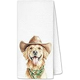Forest Charger Golden Retriever Cowboy Gifts, Western Themed Dog Mom Towels for Kitchen & Bathroom, 16x24 Inch