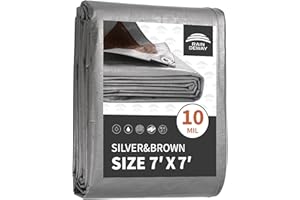 RAINDEWAY Tarps Heavy Duty Waterproof 7x7 Feet, 10Mil Multipurpose Poly Tarp Cover with Metal Grommets and Reinforced Edges, Silver/Brown Tarp