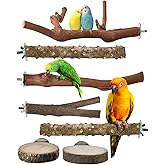 Bissap Bird Perch Stand 7PCS, Natural Grape Wood Pole Standing Parrot Cage Branch Paw Grinding Fork Parakeet Platform Hammock