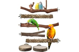 Bissap Bird Perch Stand 7PCS, Natural Grape Wood Pole Standing Parrot Cage Branch Paw Grinding Fork Parakeet Platform Hammock for Conures Budgies Finches Cockatiels Small Birds Exercise Training