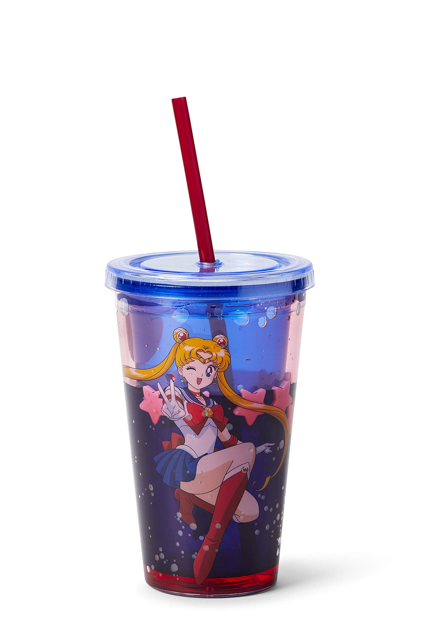 Just Funky Sailor Moon Confetti Plastic Tumbler Cup with Lid & Straw | Holds 16 Ounces