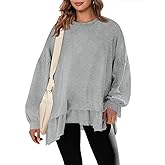 Tankaneo Womens Oversized Tops Peplum Puff Long Sleeve Shirts Trendy Casual Loose Fit Crew Neck Tunic Shirts