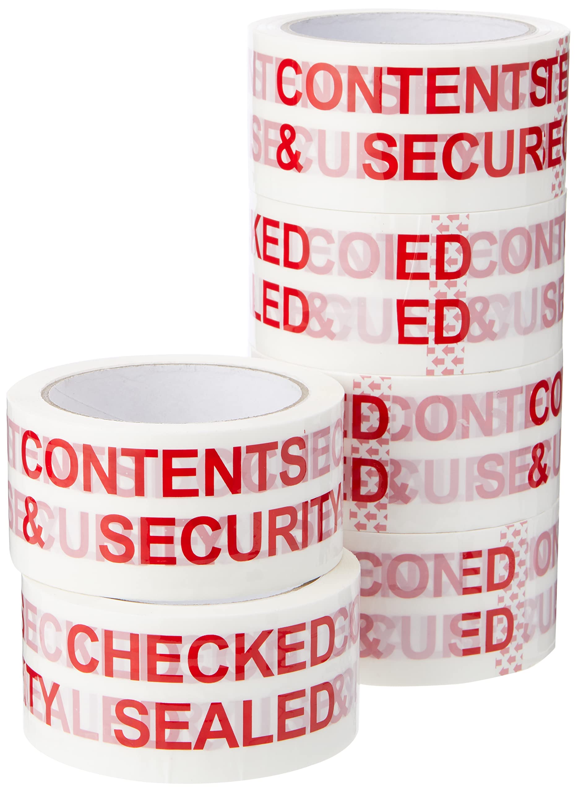5 Star Printed Tape Contents Checked Polypropylene 50mm x 66m Red on White [Pack of 6]