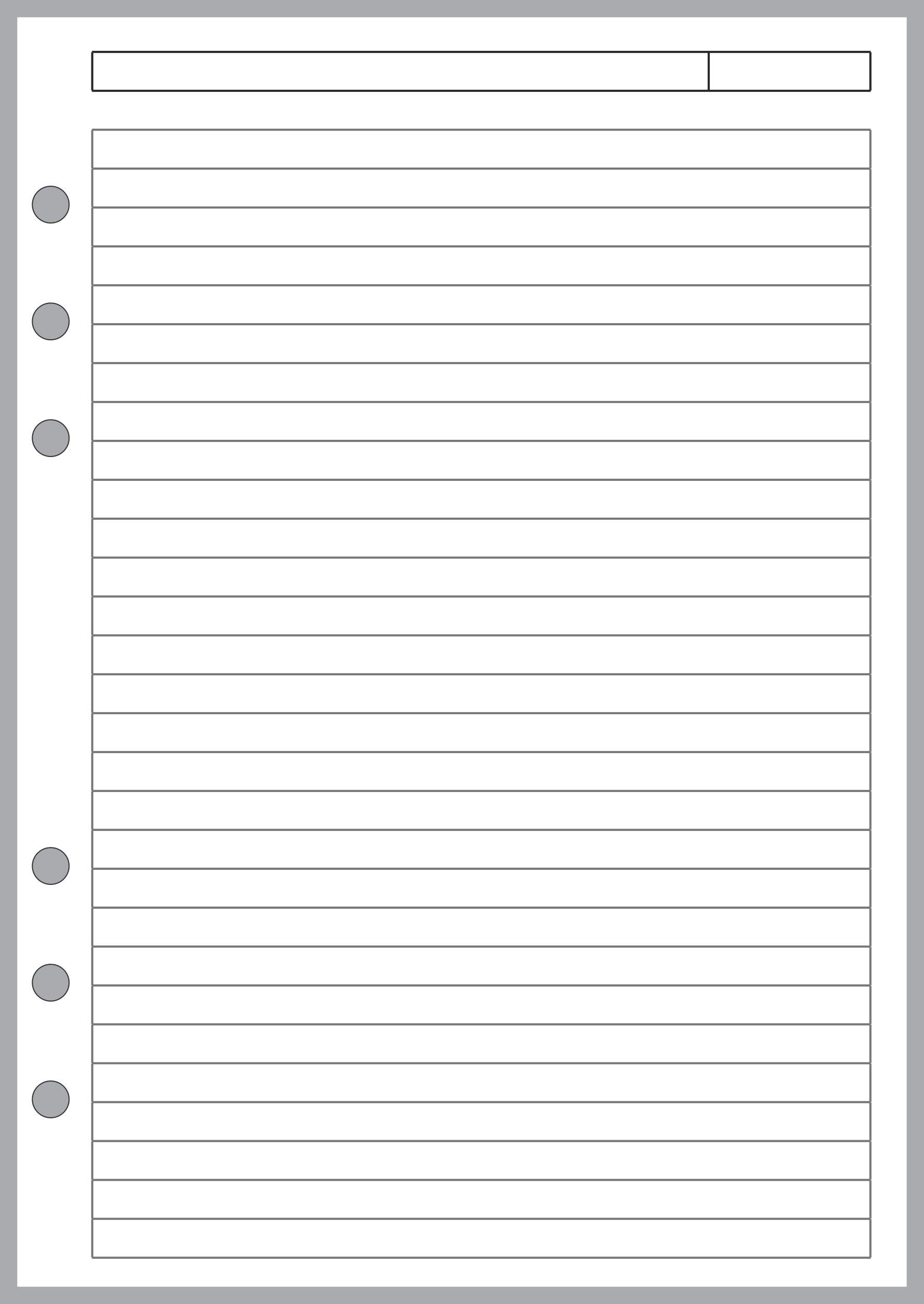 A5 Size Lined Notes Pages, with Subject Line, Sized and Punched for 6-Ring A5 Notebooks by Filofax, LV (GM), Kikki K, TMI, and Others. Sheet Size 5.83" x 8.27" (148mm x 210mm)