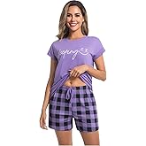 difficort Womens Pajama Sets Summer Short Sleeve with Shorts Sleepwear Lounge Set with Pockets