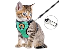 AWOOF Reflective Kitten Harness and Leash Escape Proof with Car Seat Belt, Adjustable Cat Puppy Walking Jacket with Metal Leash Ring, Soft Breathable Small Pet Vest (S)