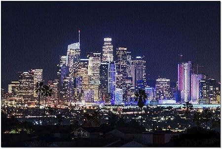 Amazon Co Jp Hd ニュー カリフォルニア州ロサンゼルス 街並みのある夜のダウンタウンのスカイラインライト 米国製 52x38cm 大人用プレミアム500ピースジグソーパズル おもちゃ