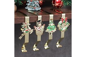 K-MLICE Stocking Holders for Mantle Gold Stocking Holder Stocking Hangers for Mantle Set of 4 Hooks Fireplace Christmas Stocking Holder Weighted Non-Slip Christmas Décor