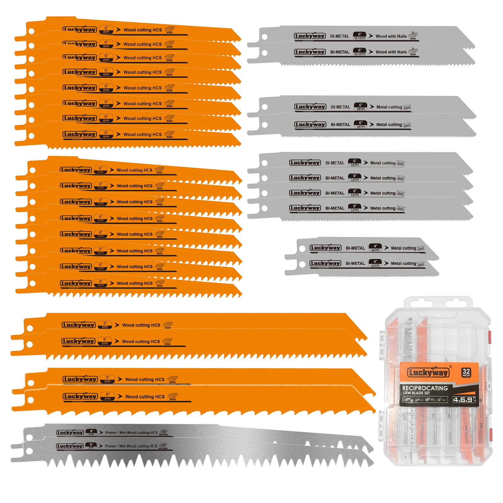 Photo 1 of Luckyway Reciprocating Saw Blades Set, Sawzall Blades Set, Metal/Woodcutting Saw Blades, Pruner Saw Blades with Tough Storage Case 32-Piece