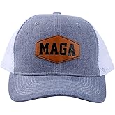 Maga Trucker Hat Mesh with Leather Patch – Adjustable Snapback Baseball Cap – Patriotic Hat for Men & Women