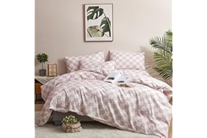 Houseri White Pink Plaid Comforter Sets Twin Size Girls Baby Pink Grid Bedding Light Pink Checkerboard Comforter Twin Kids Boys Gingham Comfy Soft Pale Pink Buffalo Checkered Dorm Bed Comforter Twin