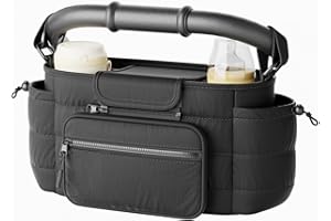 Seeseven Stroller Organizer Caddy with Insulated Cup Holder & Detachable Phone Purse, Lightweight Universal Stroller Caddy fo