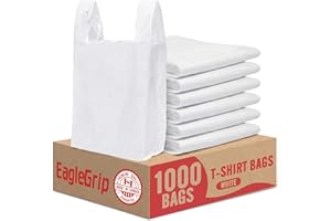 1000 Count Plastic Bags (11.5" x 6.5" x 21") White, T-Shirt, Grocery, Take Out, to Go, Retail Shopping Bags in Bulk (Made in 
