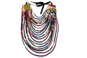 BAZINRICHE Women's Handmade Necklaces Ankara Kente Necklace Long Multi Strand African Wax Collar