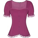 Allegra K Victorian Shirt for Women's Sweetheart Neck Puff Sleeve Halloween Lace Up Gothic Blouse