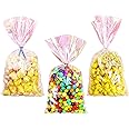 Yotelab Cellophane Treat Bags, 6x12 Inches Iridescent Holographic Cellophane Goodie Bags, Party Favors Bags with Twist Ties,100Pieces