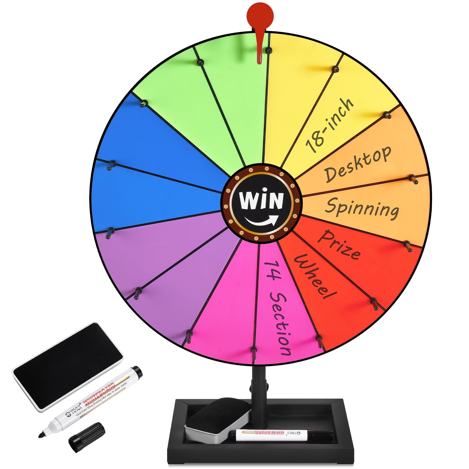 Photo 1 of AugFir 18-inch Tabletop Prize Wheel, Prize Wheel Spinner with Stand & Storage Base, Featuring a Prize Wheel with 14 Customizable Color Sections. Suitable for Party Games, Family Games (with line)