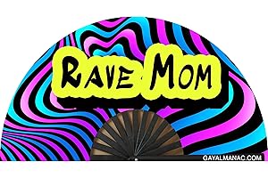 PandaTak Pride Festival Handheld Fan – Large 13" Bamboo Hand Fan Foldable with UV Reactive Ink – Funny Rave Accessory for Parties, Concerts, and Festival Outfits (Rave Mom)