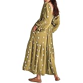 Shy Velvet Women's Summer Dresses 2024 Maxi Dress Long Sleeve Square Neck Embroidered Maxi Dress