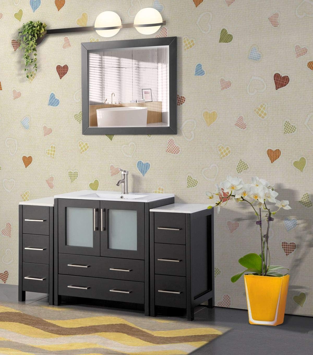 Vanity Art 54 Inch Single Sink Bathroom Vanity Set Free Mirror Compact 2 Door