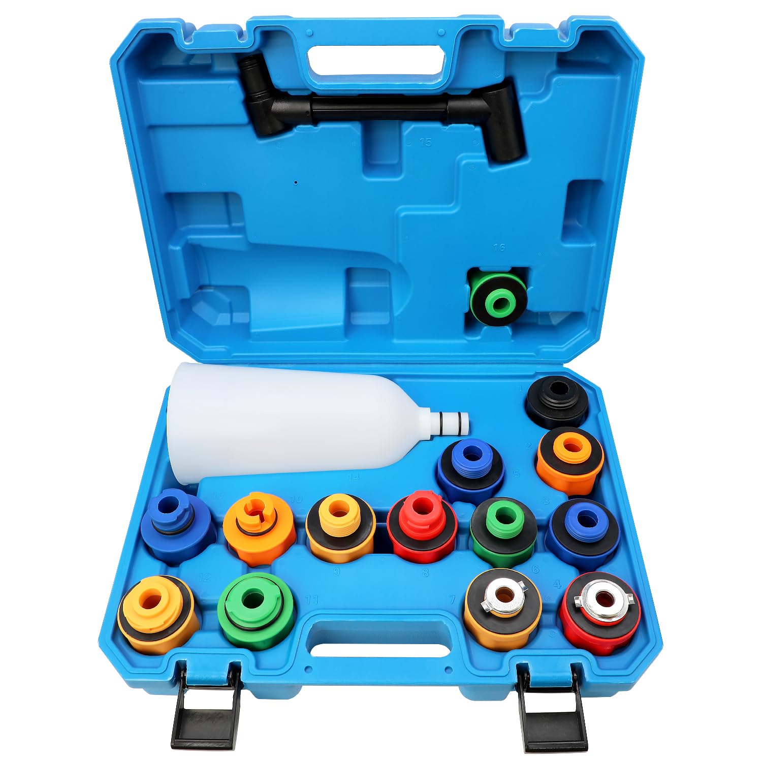 Photo 1 of DPTOOL Oil Funnel Set for Engine Change - Automotive Dispenser Kit With Flexible Extension and 14 Cap Adapters Compatible With GM, Ford, VW, BMW, Audi, Land Rover Etc