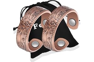 Feraco 2 Pcs Copper Magnetic Rings for Women,99.99% Pure Copper Magnetic Ring,Adjustable Fingers Ring with Gift Box,Christmas