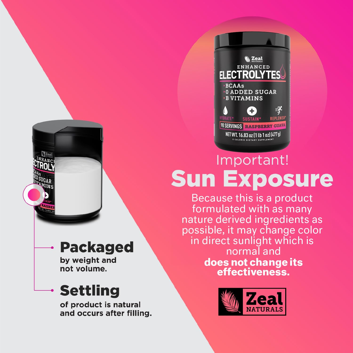 Zeal Naturals Electrolyte Powder Recovery Drink (90 Servings | Raspberry Guava) w/ 0 Sugar +BCAAs +B-Vitamins Electrolyte Supplement w Potassium Zinc & Magnesium for Hydration - Keto Electrolytes