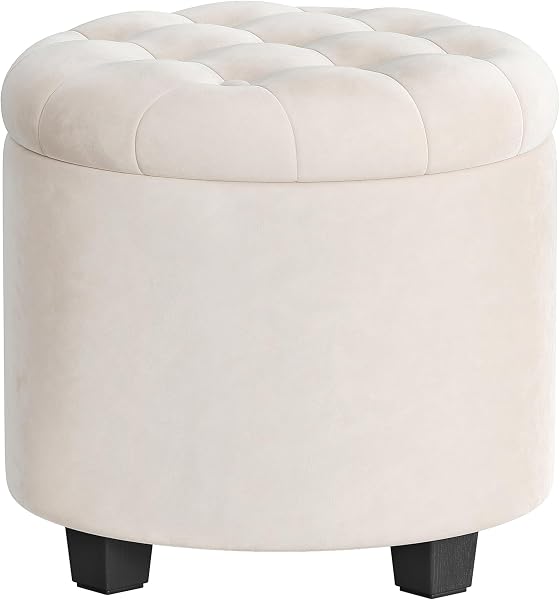 SONGMICS Round Ottoman, Ottoman with Storage, 17.7 x 17.7 x 17.5 Inches, Foot Rest with Legs, Velvet, Load up to 330 lb, for