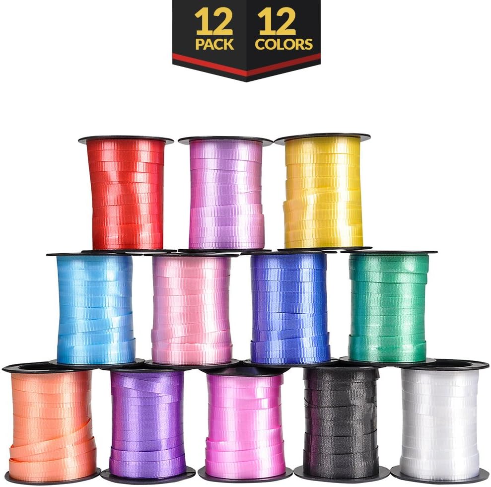 Bedwina Curling Ribbon - Assorted Colors, for Fabric Ribbon, Arts and Crafts, Hair, Gifts, Wrapping, Balloons, Florist, Flowers (60 Feet per Roll, Pack of 12): Home & Kitchen
