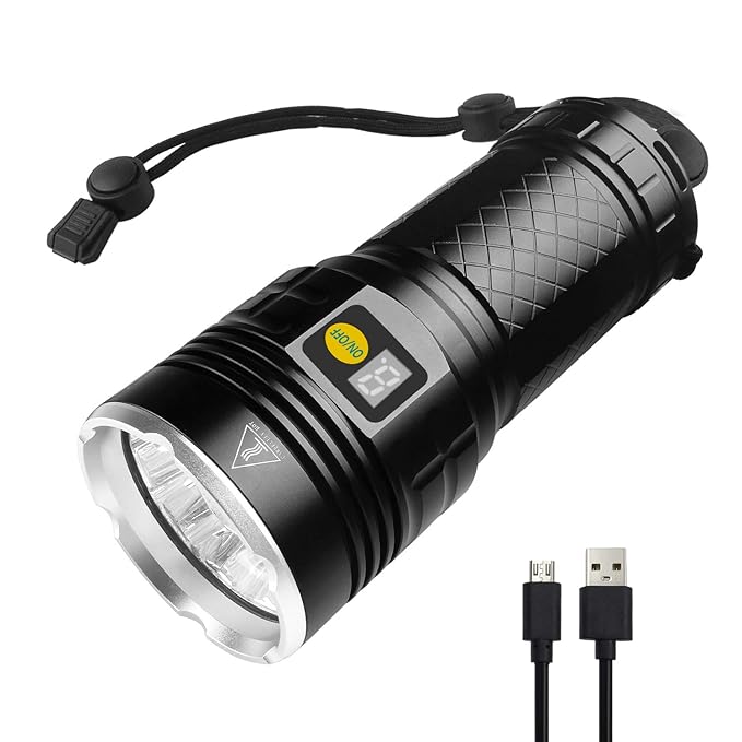 Semlos LED taschenlampe 10000 Lumen, 12xLEDs taschenlampe extrem hell, USB Wiederaufladbare, 4 Modi, Power-Display-Funktion(S