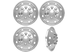 OXGORD 4pc Full Set of 16 Wheel Simulators for 8 Lug 4 Hole for Dually Trucks, RV Trailer Van Stainless Alloy Wheels, OEM Factory Replacement - Universal Fit Easy Snap On