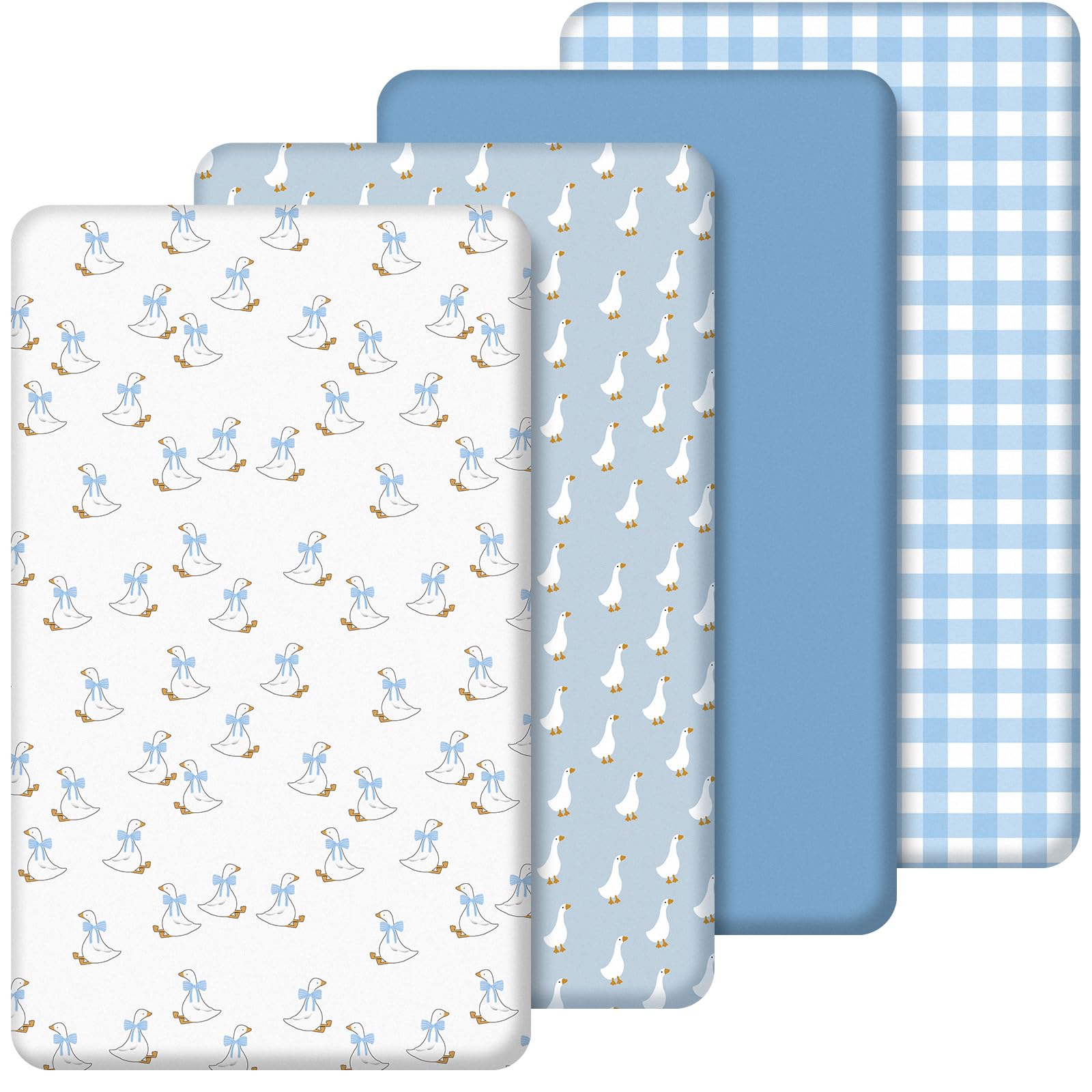 Photo 1 of SmoothNovelty 4 Pack Silly Goose Crib Fitted Sheet for Boys Girls - 52" x 28" Fitted Baby Sheet with Goose and Gingham Style for Standard Mattress Gift Set, Microfiber & Soft Breathable(Blue)