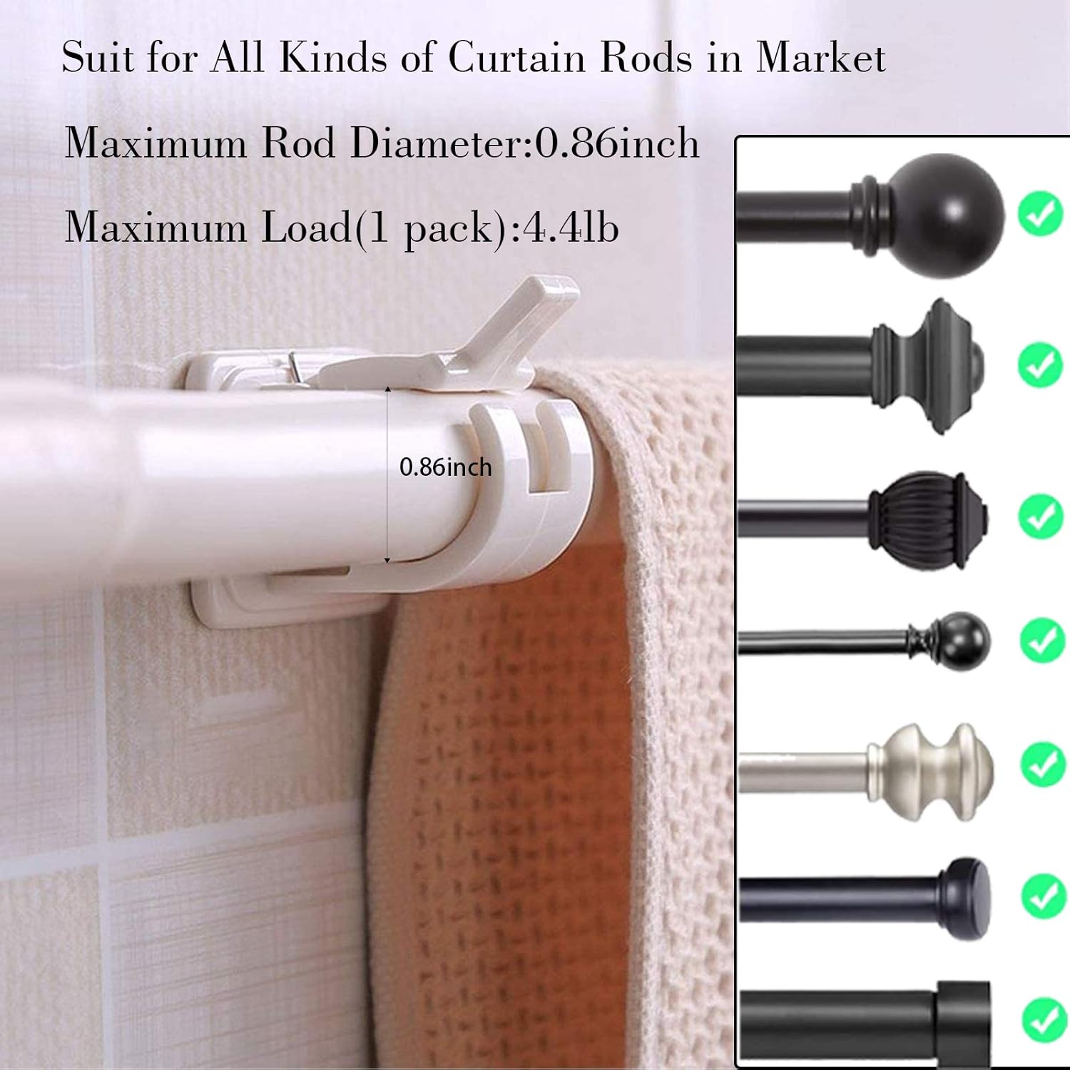 zybest Self Adhesive Curtain Rod Bracket Holder,8pcs No Drill Curtain Rod Bracket Wall Mount Holder for Home Bathroom Hanging net Curtain,Party, Garden Decoration: Home & Kitchen