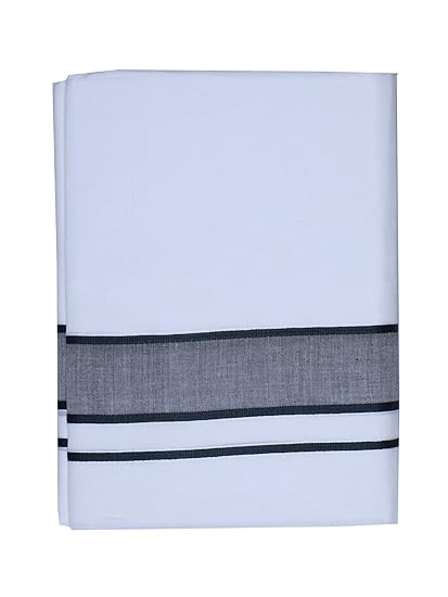 Men's Cotton Double Dhoti, Free Size_110,White and Grey Zari