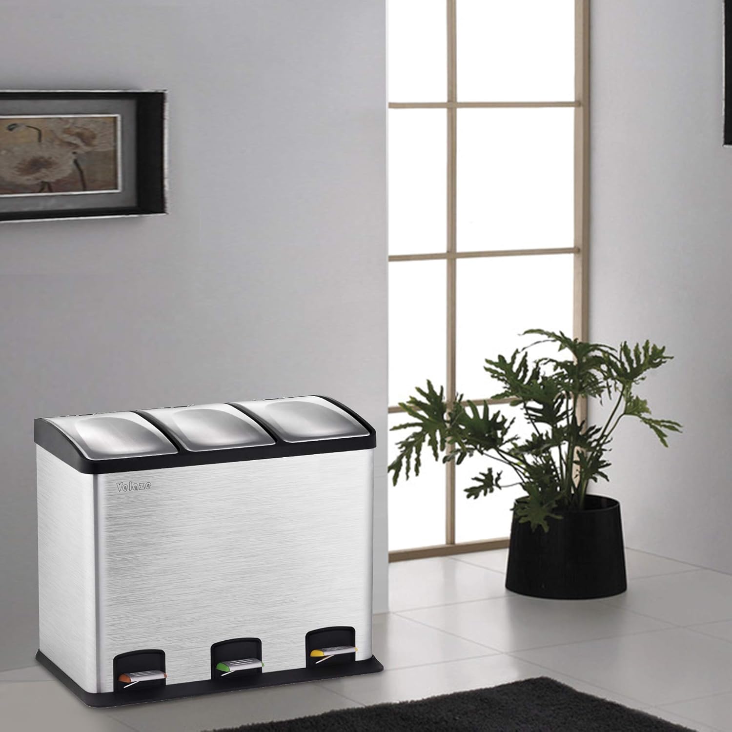 Velaze Cubo De Basura 36L De Acero Inoxidable Basurero Reciclaje Cubos