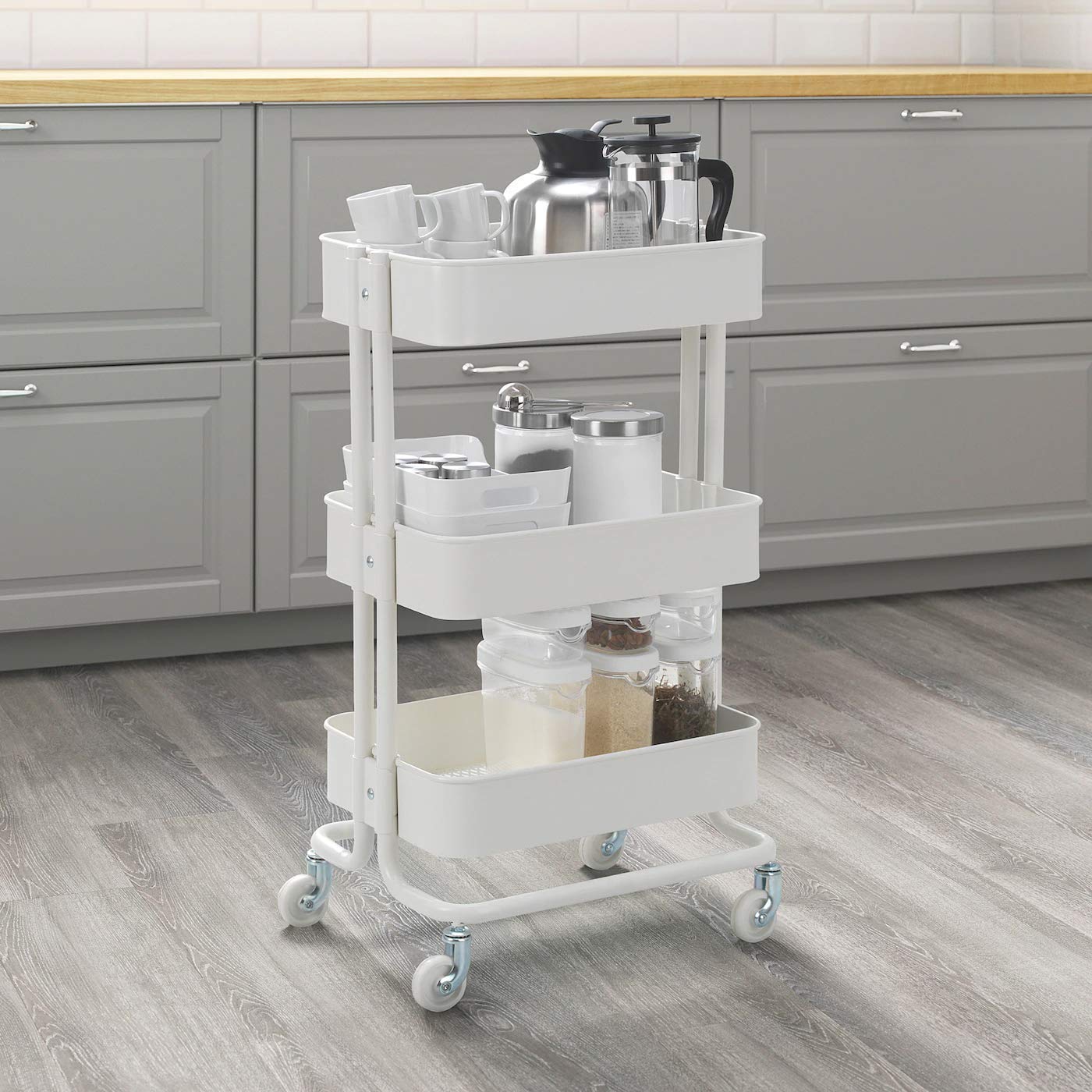 Saving Home Storage Organizer Racks and Self with Wheel 3-Tier Kitchen Storage Trolley Rack with Caster Wheels Rolling Cart Metal Utility Space