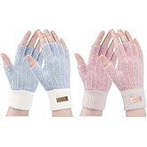LADES Fingerless Gloves for Women Warm - Winter Thermal Gloves Knitted Soft Half Fingers Mittens for Driving Working Typing