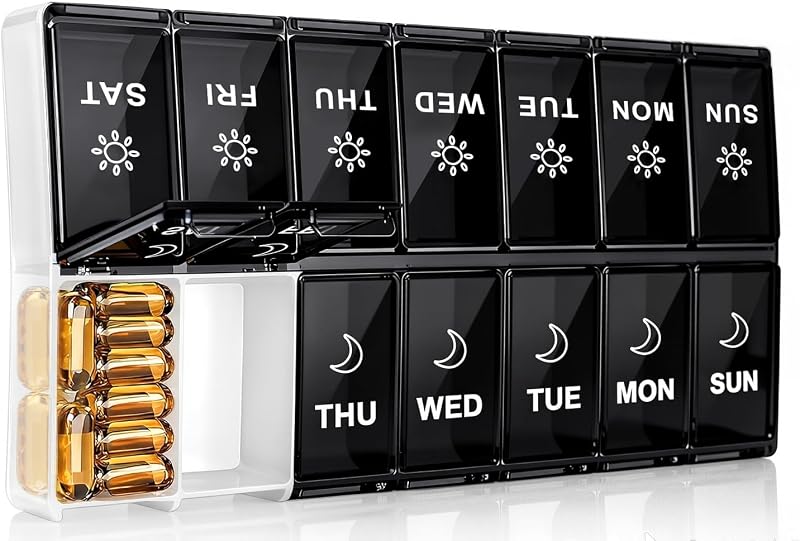 Mossime 7 Day Pill Box Large 14 Compartments AmPm 2x Daily Organizer