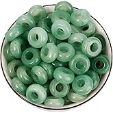 Nupuyai Pack of 30 Large Hole Stone Loose Beads for Jewelry Making, Polished Rondelle European Beads fit Charms Bracelet, Green Aventurine