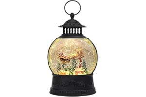 XEXBMNA Christmas Snow Globe Water Lantern with Timer and Music, USB and Battery Operated Lighted Led Globe, Santa Snowglobe Table Decorations Indoor for Adults Home Holiday (Reindeer)