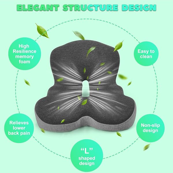 OUYEZY BUTTOCKS CUSHION FOR OFFICE CHAIR MEMORY FOAM SEAT PAD FOR BUTT SUPPORT TAILBONE RELIEF ERGONOMIC CHAIR CUSHION FOR HOME CAR TRAVEL OR WORK (CLASSIC BLACK)