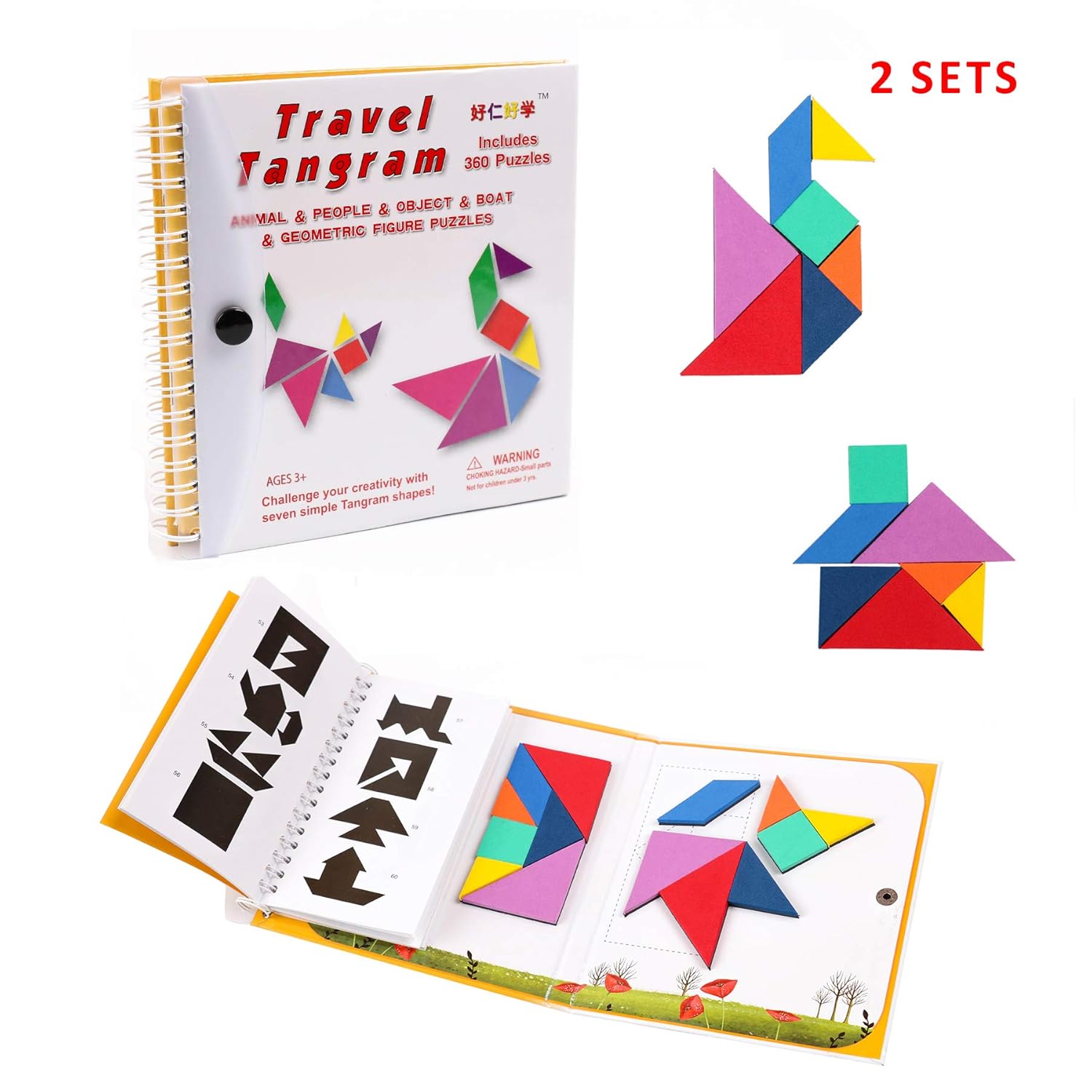 Tangram Travel Game Magnetic Puzzle Book Game Tangrams Jigsaw Shapes Dissection With Solution Questions Traveler Challenge Iq Educational Toy For